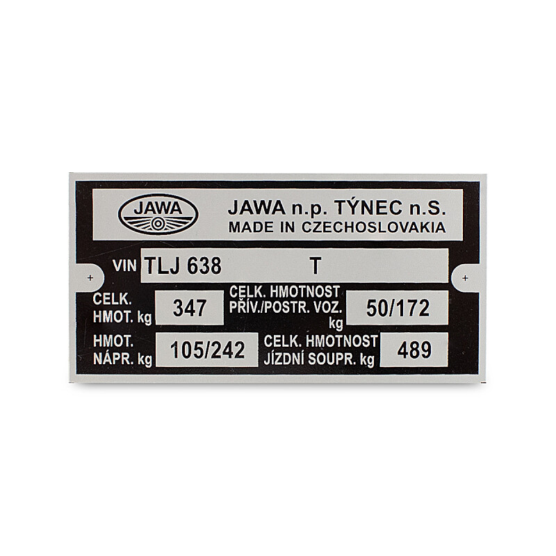 Frame label Jawa 350 type 638