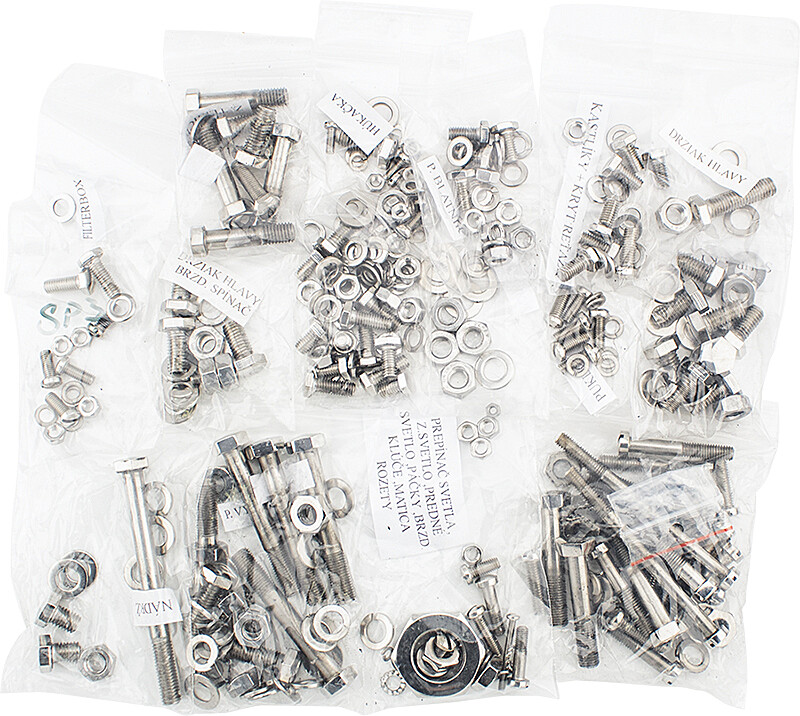 Set of screws for the entire motorcycle ČZ 250/455,475 - polished stainless steel