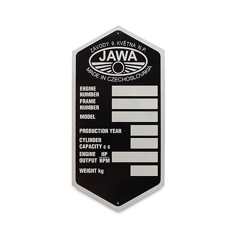Jawa 250/350 Panelka Frame Label - English