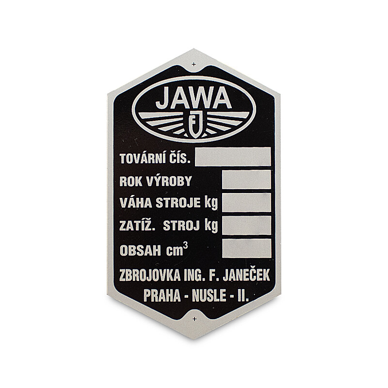 Frame label pre-war Jawa Special, 350 OHV/SV