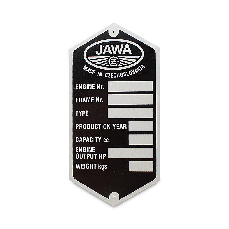 Jawa 250/350 Kyvačka Frame Label - English