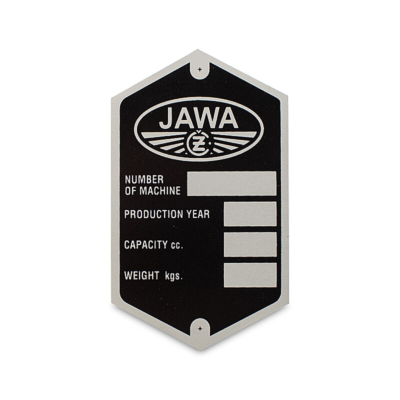 Jawa 250/350 Pérák frame label - English type no. 2