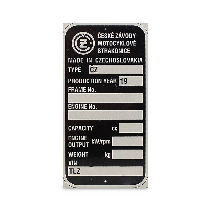 Frame label ČZ motocross type 513, 514, 516 - English