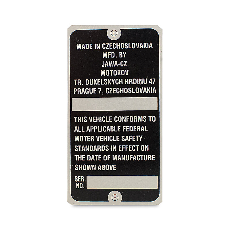Frame label ČZ enduro type 988, 992 - English