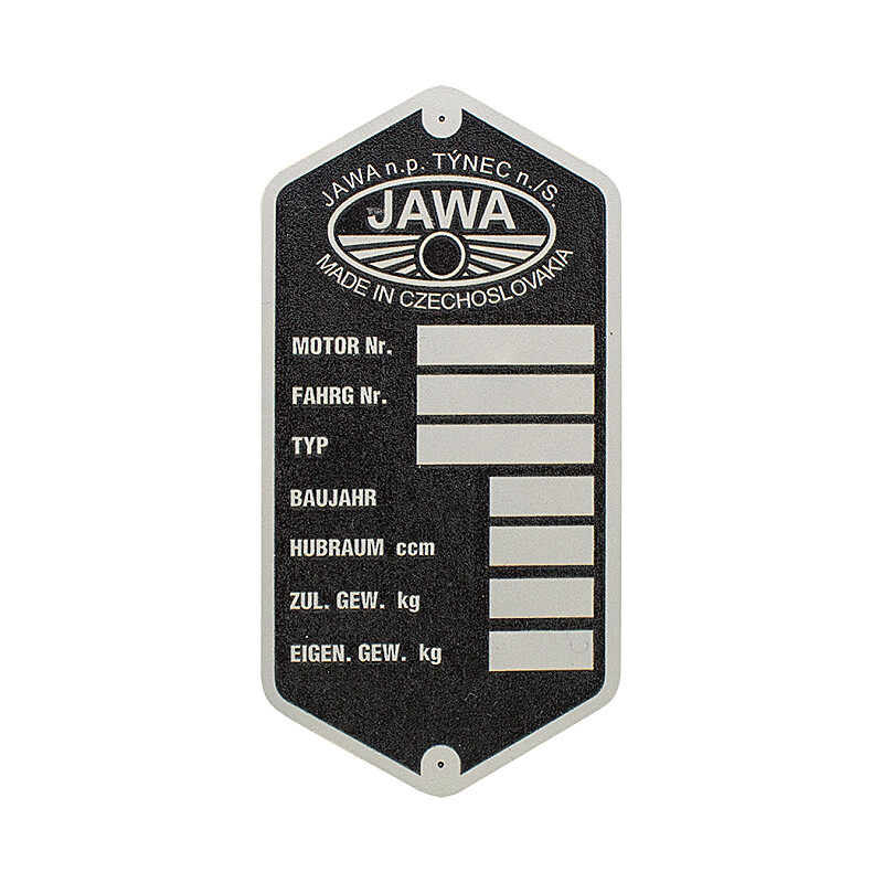 Jawa 250/350 Panelka Frame Label - German - Etched
