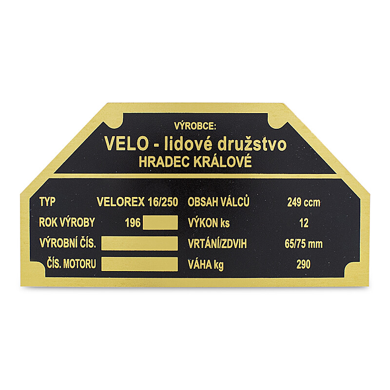 Velorex 250 1960-1969 Brass Etched Frame Label