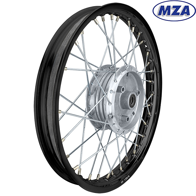 Complete wheel Simson S51 - black anodized rim 1.6x16 (chrome spoke) - MZA