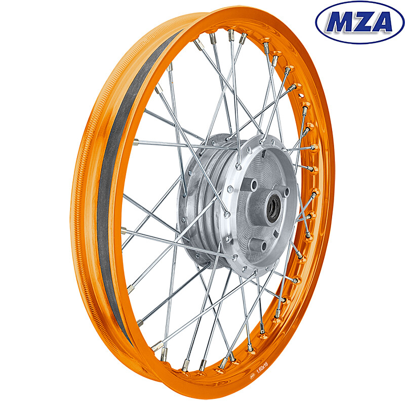 Complete wheel Simson S51 - gold anodized rim 1.6x16 (chrome spoke) - MZA