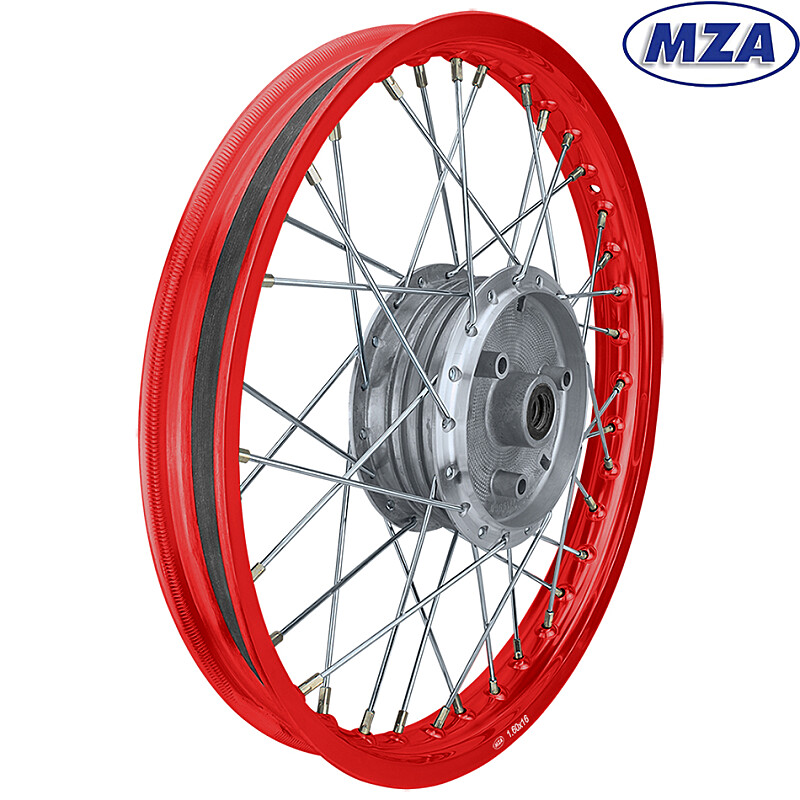 Complete wheel Simson S51 - red anodized rim 1.6x16 (chrome spoke) - MZA