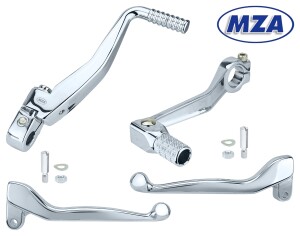 Stylish set of chrome parts (handlebar levers, starter and gear lever) - MZA